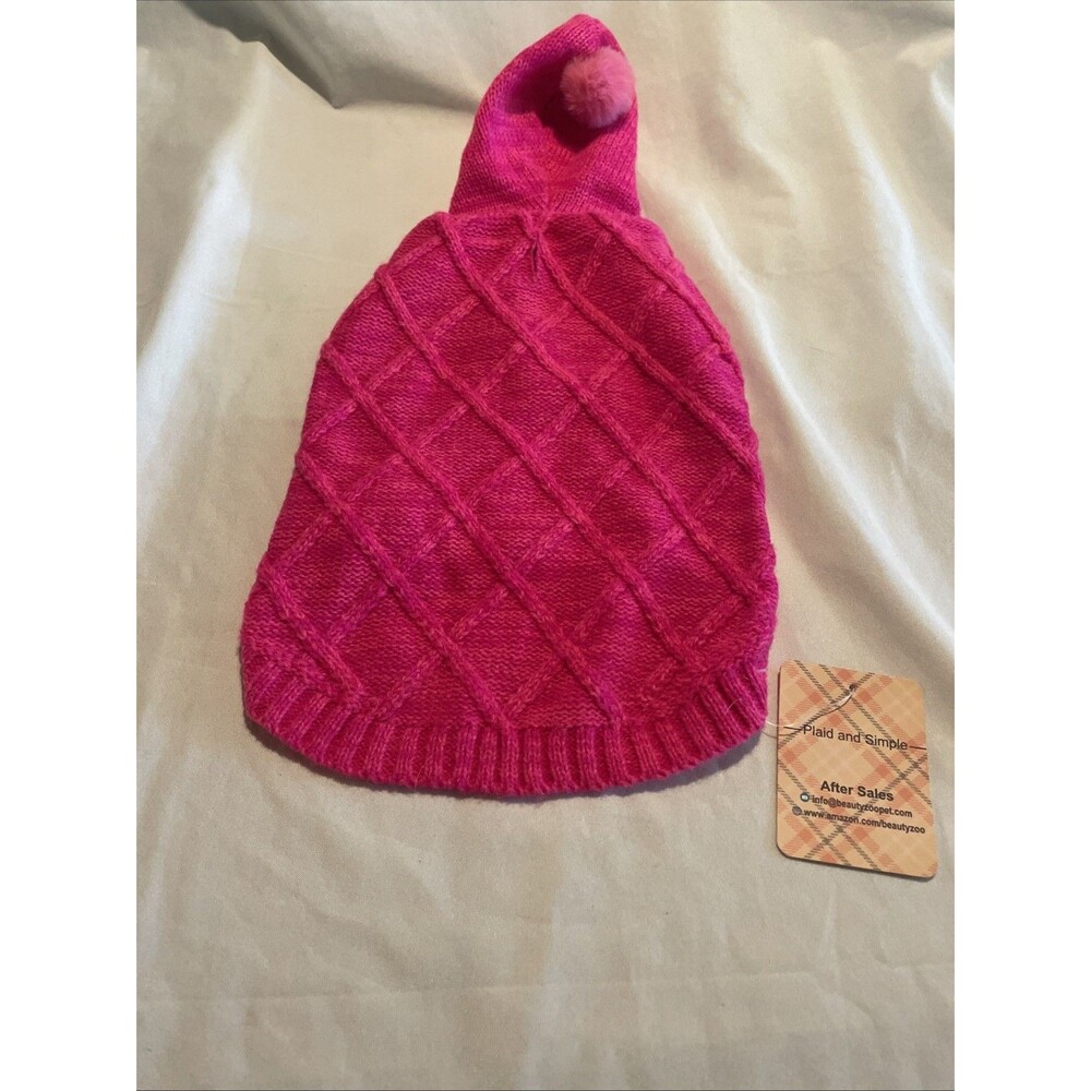 Hot Pink Beautyzoo dog sweater with hood & Pom Pom. Small